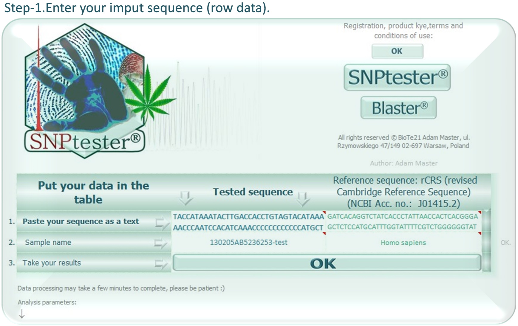 SNPtester -enter your sequence